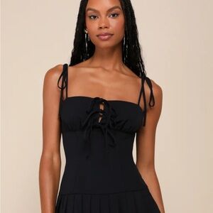 Poised Prowess Dark Navy Tie-Front Drop Waist Mini Dress - Lulu’s XL